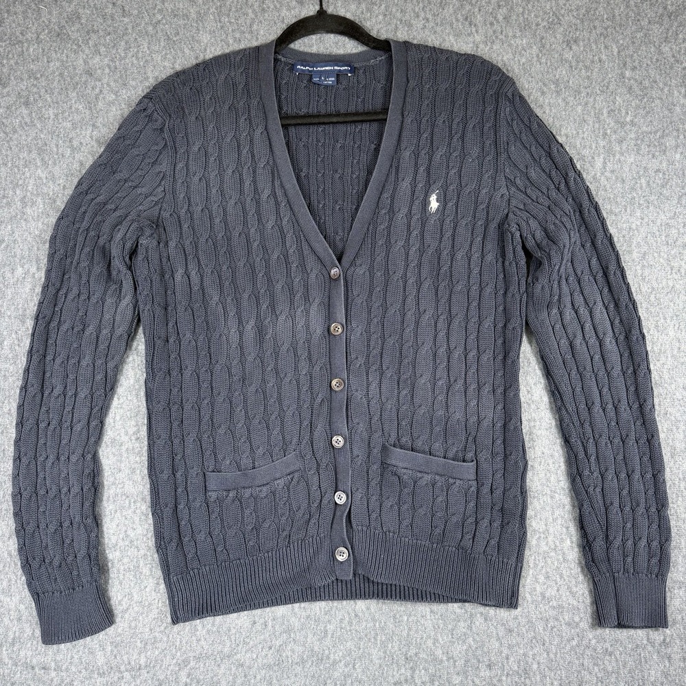 Polo Ralph Lauren Vintage Wool Cable Cardigan Blue Faded Womens L